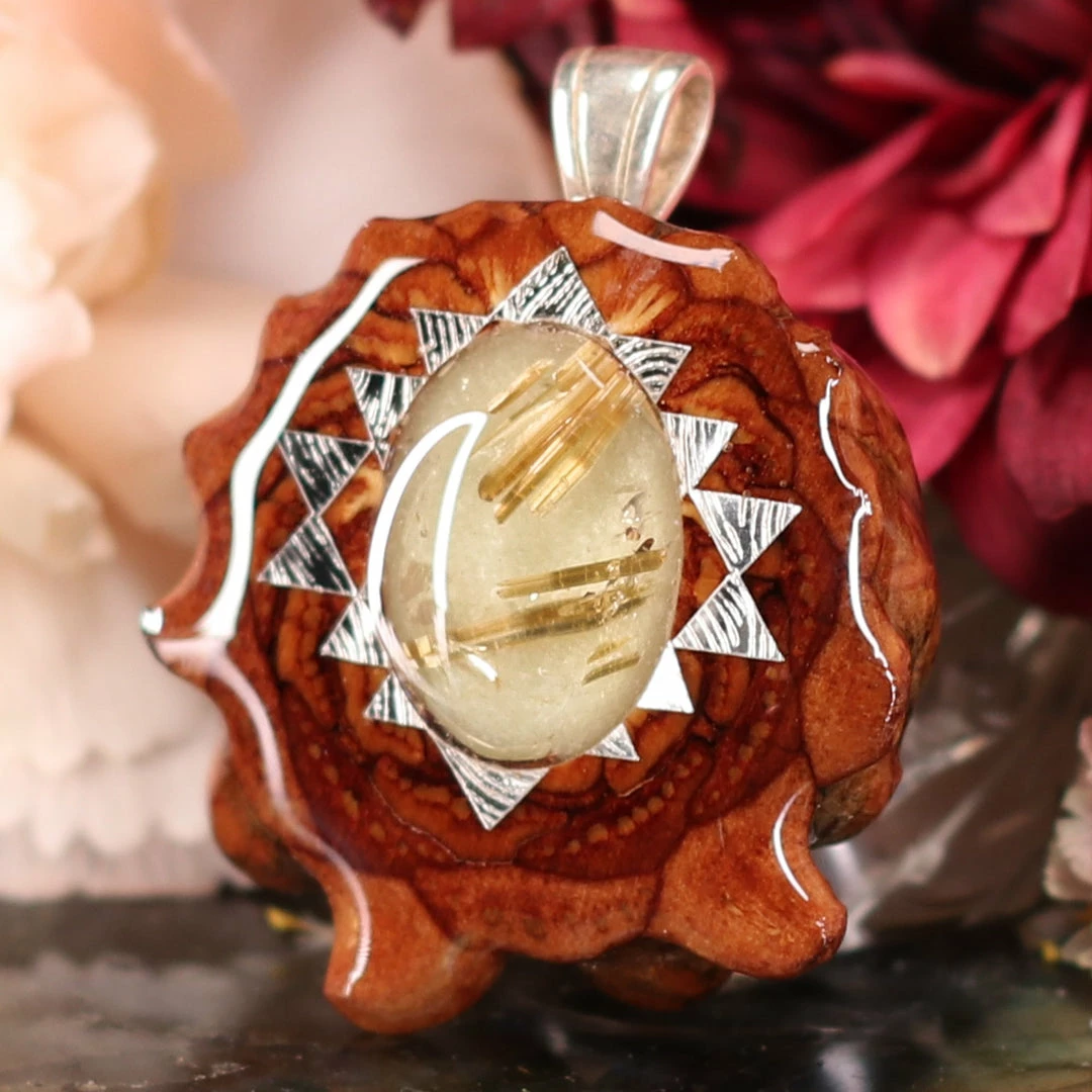 TEP Glowing Rutilated Quartz With Silver Sri Yantra 4 TEP Glowing Rutilated Quartz With Silver Sri Yantra