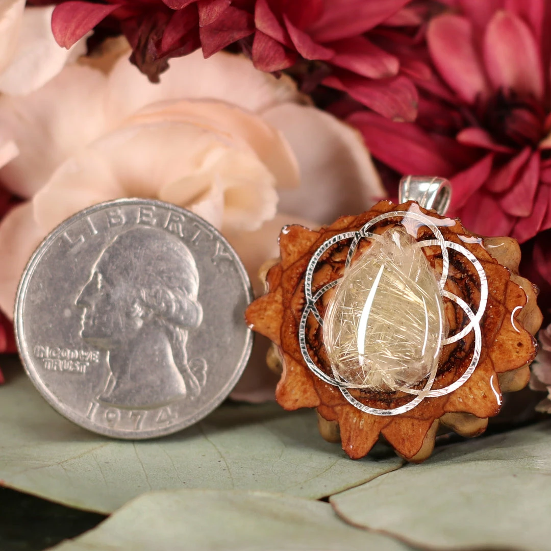 TEP Pendants Glowing Rutilated Quartz With Silver Seed Of Life 4 TEP Pendants Glowing Rutilated Quartz With Silver Seed Of Life