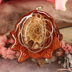 TEP Pendants Ammonite With Gold Seed Of Life 6 TEP Pendants Ammonite With Gold Seed Of Life