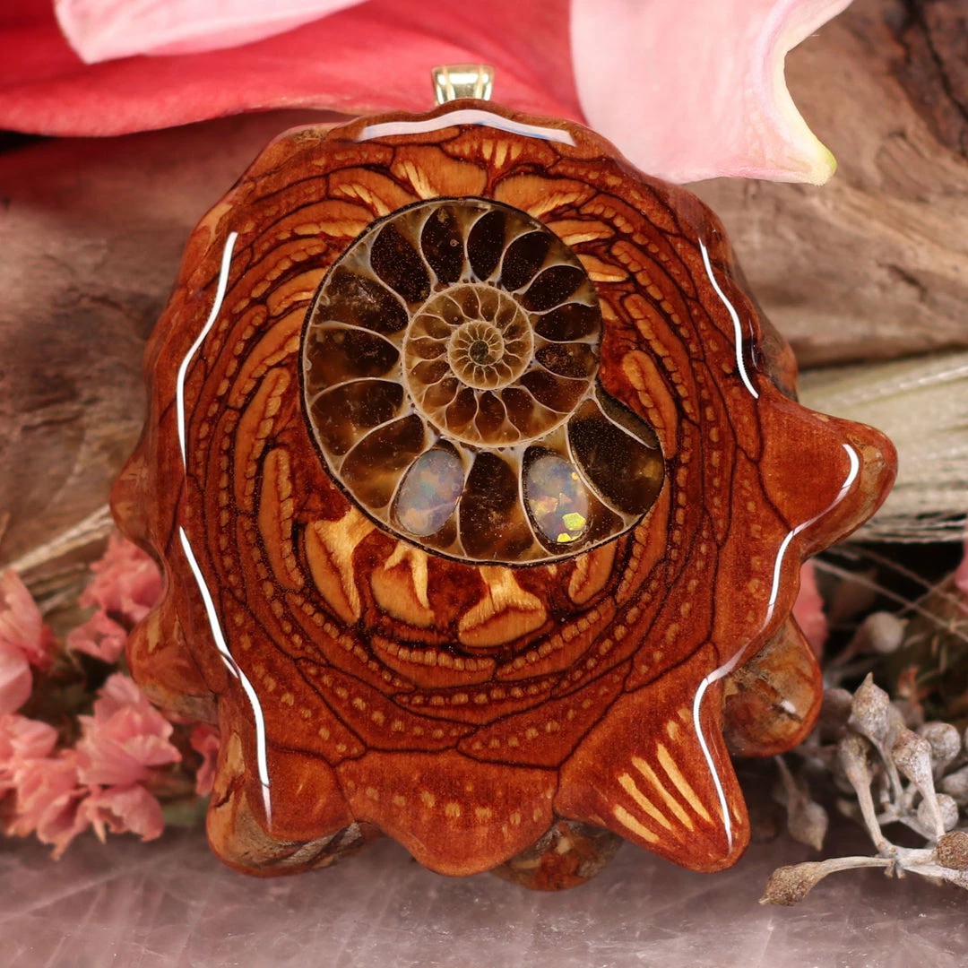 TEP Opal-Inlaid Ammonite Pendants 3 TEP Opal-Inlaid Ammonite Pendants