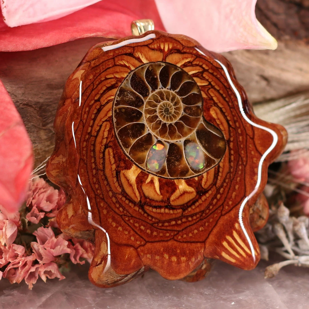 TEP Opal-Inlaid Ammonite Pendants 5 TEP Opal-Inlaid Ammonite Pendants