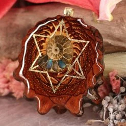 TEP Opal-Inlaid Ammonite With Gold Merkaba Pendants