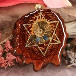 TEP Opal-Inlaid Ammonite With Gold Merkaba Pendants 7 TEP Opal-Inlaid Ammonite With Gold Merkaba Pendants
