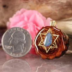 TEP Pendants Australian Blue Opal With Gold Merkaba
