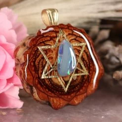 TEP Pendants Australian Blue Opal With Gold Merkaba