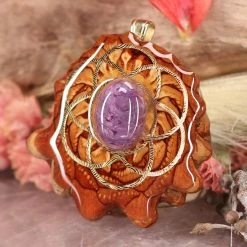 TEP Pendants Charoite With Gold Seed Of Life And Back Om