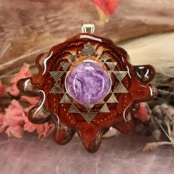 TEP Pendants Charoite With Gold Sri Yantra