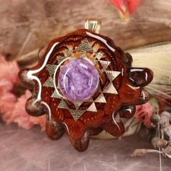 TEP Pendants Charoite With Gold Sri Yantra