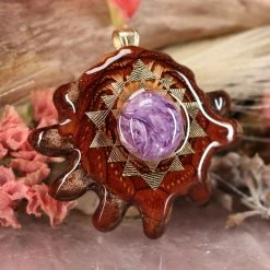 TEP Pendants Charoite With Gold Sri Yantra