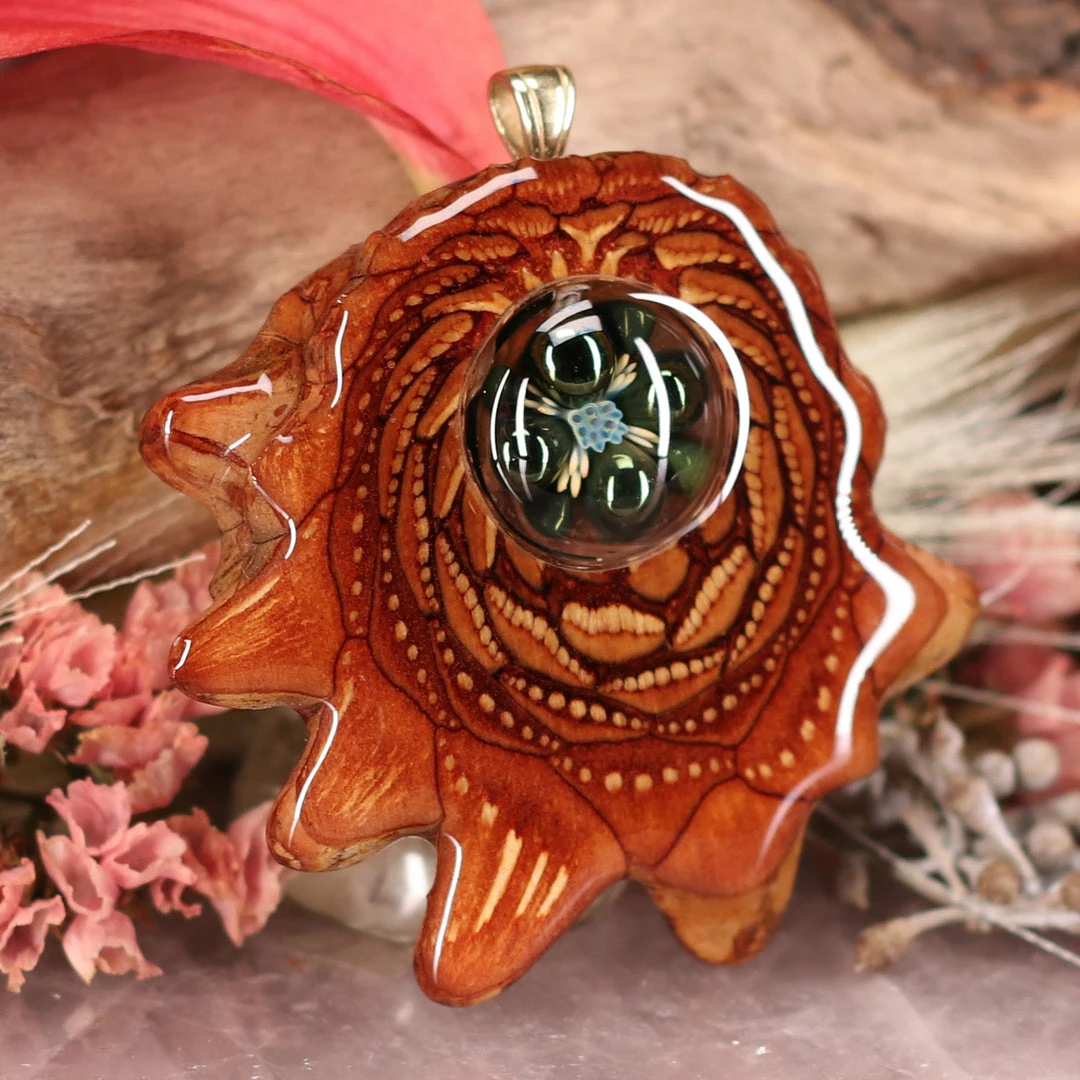 TEP Green Phoenix Orchid Glass With Back Om Pendants 5 TEP Green Phoenix Orchid Glass With Back Om Pendants