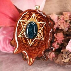 TEP Blue Apatite With Gold Merkaba And Back Om