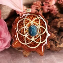 TEP Blue Apatite With Gold Seed Of Life