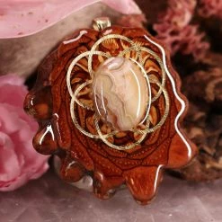 TEP Pendants Crazy Lace Agate With Gold Seed Of Life