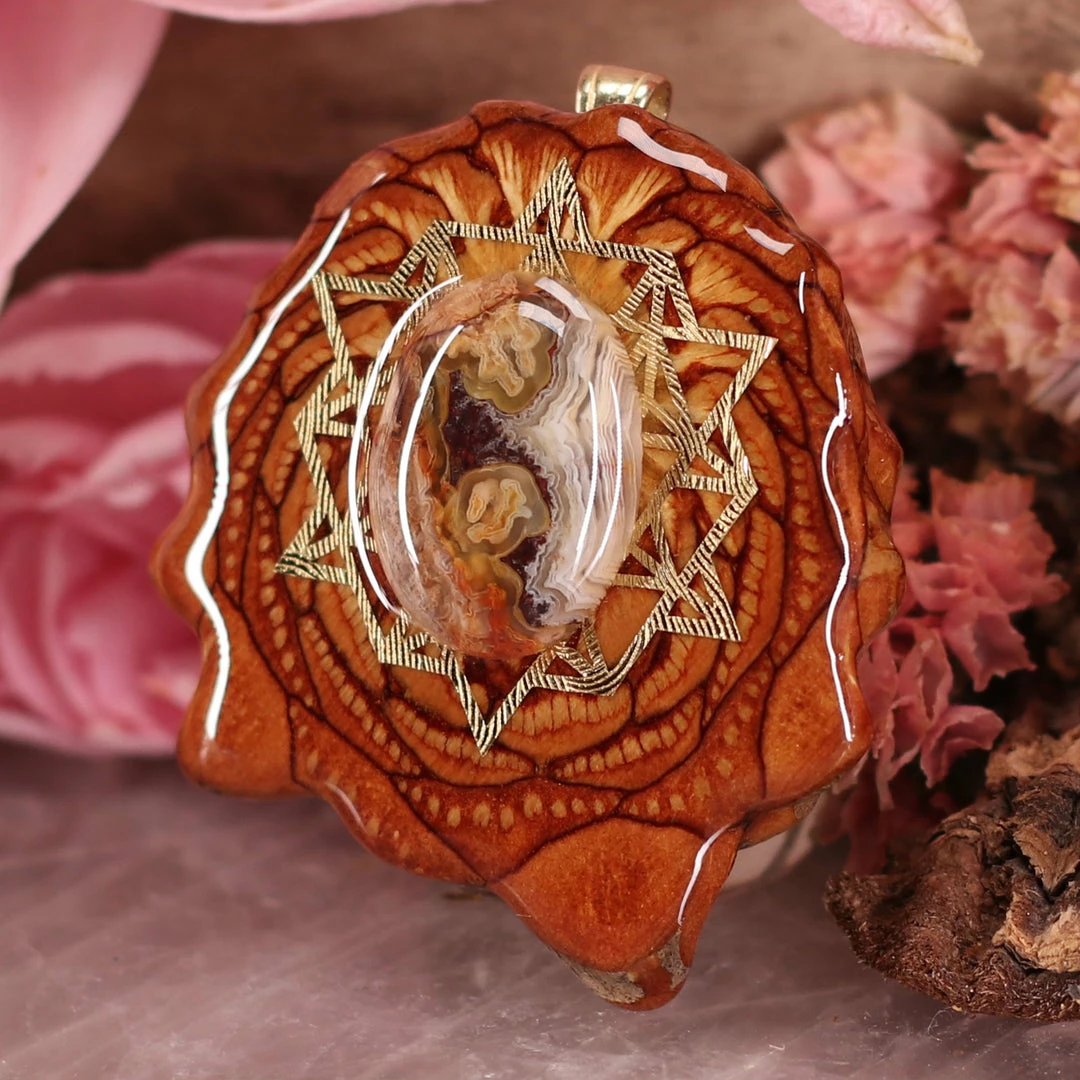 TEP Crazy Lace Agate With Gold 64 Star Tetrahedron 4 TEP Crazy Lace Agate With Gold 64 Star Tetrahedron