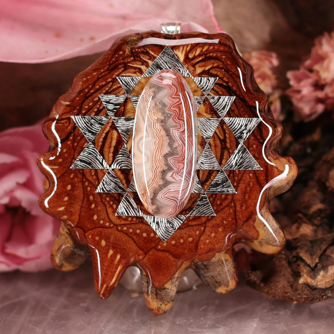 TEP Crazy Lace Agate With Silver Sri Yantra 3 TEP Crazy Lace Agate With Silver Sri Yantra