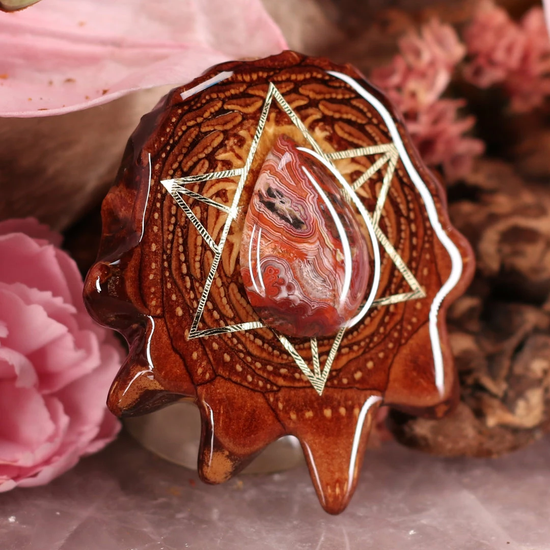 TEP Crazy Lace Agate With Gold Merkaba Pendants 5 TEP Crazy Lace Agate With Gold Merkaba Pendants