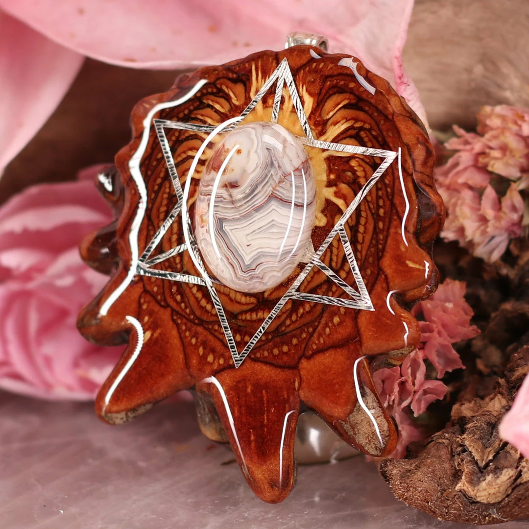 TEP Crazy Lace Agate With Silver Merkaba 4 TEP Crazy Lace Agate With Silver Merkaba