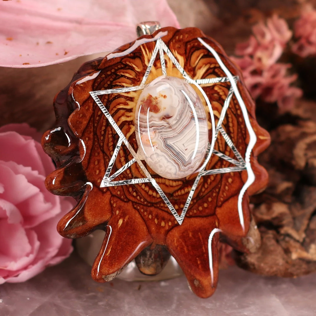 TEP Crazy Lace Agate With Silver Merkaba 5 TEP Crazy Lace Agate With Silver Merkaba