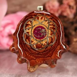 TEP Crushed Sugilite (Glows) With Gold Seed Of Life And Front Om Pendants