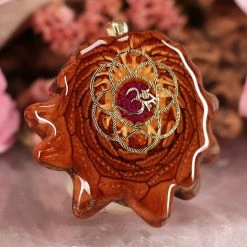 TEP Crushed Sugilite (Glows) With Gold Seed Of Life And Front Om Pendants
