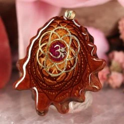 TEP Crushed Sugilite (Glows) With Gold Seed Of Life And Front Om Pendants