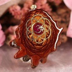 TEP Crushed Sugilite (Glows) With Gold Seed Of Life And Front Om Pendants
