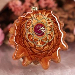 TEP Pendants Crushed Sugilite (Glows) With Gold Seed Of Life And Front Om