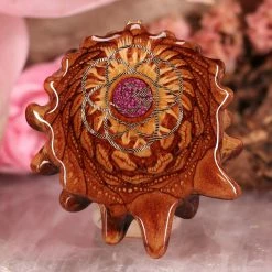 TEP Crushed Sugilite (Glows) With Gold Seed Of Life And Front Om Pendants