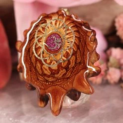 TEP Crushed Sugilite (Glows) With Gold Seed Of Life And Front Om Pendants