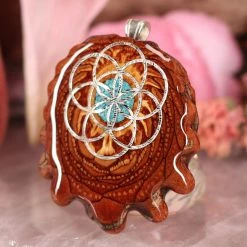 TEP Pendants Crushed Turquoise (Glows) With Silver Seed Of Life