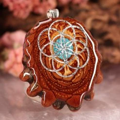 TEP Pendants Crushed Turquoise (Glows) With Silver Seed Of Life