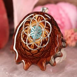 TEP Crushed Turquoise (Glows) With Silver Seed Of Life Pendants 6 TEP Crushed Turquoise (Glows) With Silver Seed Of Life Pendants