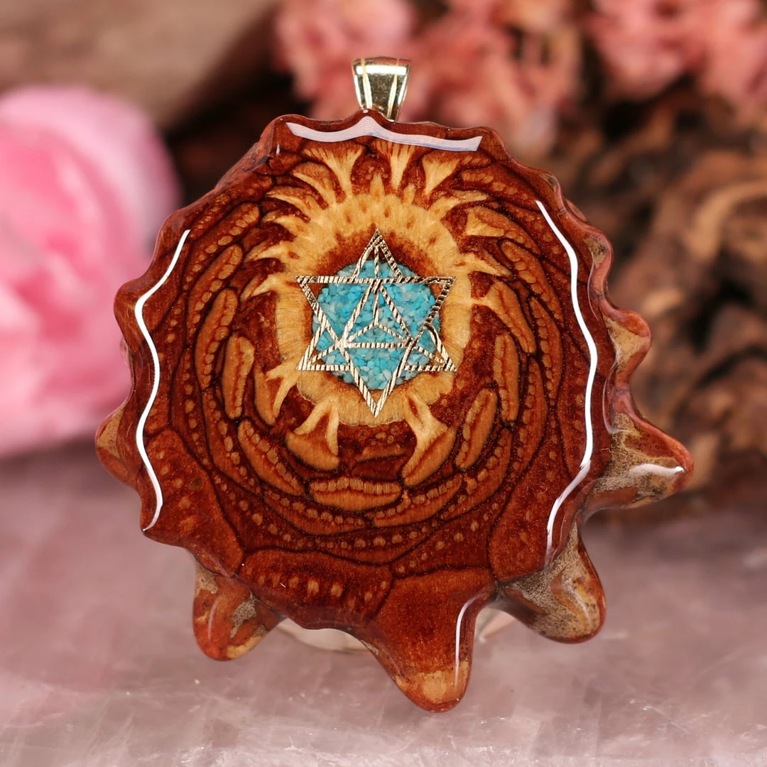 TEP Crushed Turquoise (Glows) With Gold Merkaba Pendants 3 TEP Crushed Turquoise (Glows) With Gold Merkaba Pendants