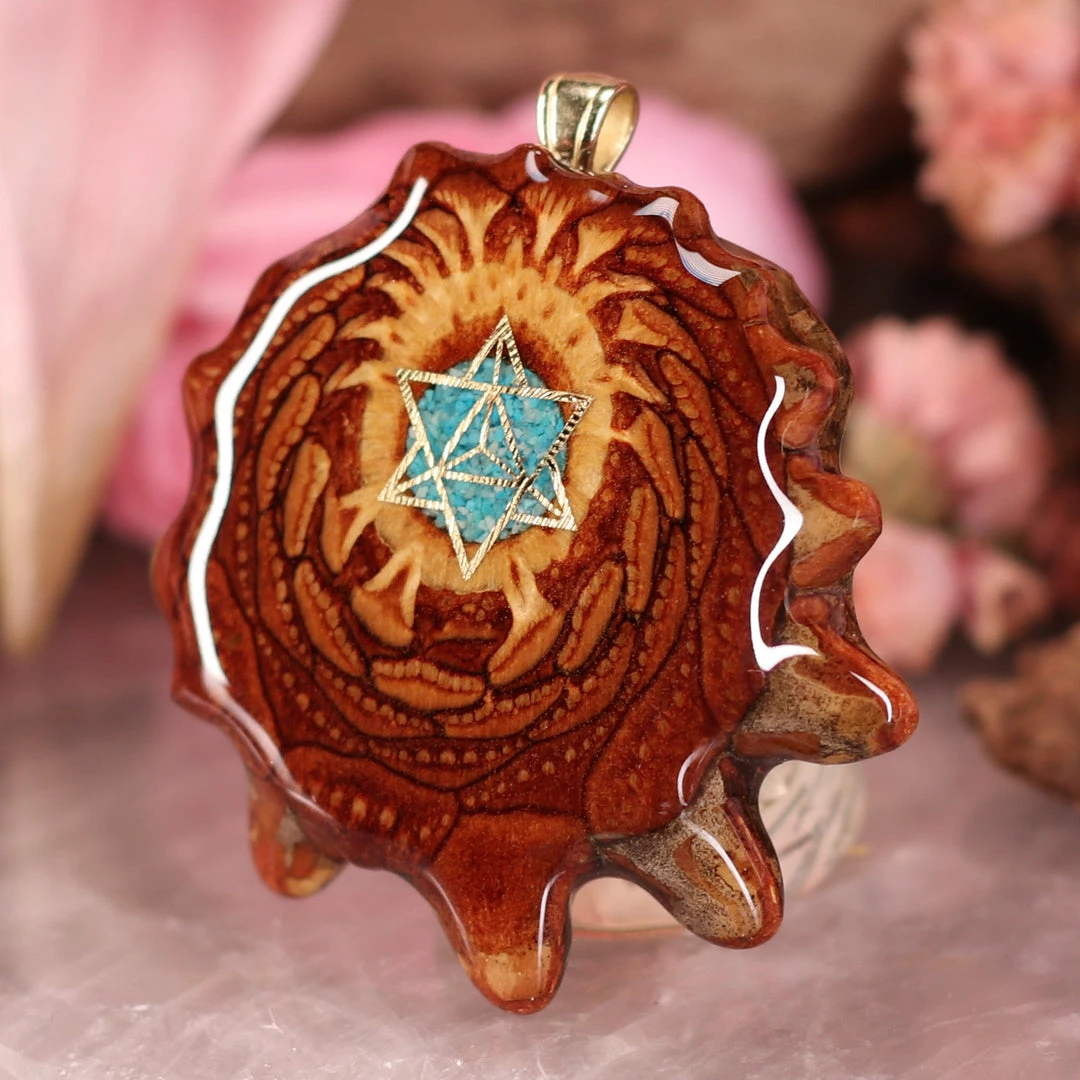 TEP Crushed Turquoise (Glows) With Gold Merkaba Pendants 4 TEP Crushed Turquoise (Glows) With Gold Merkaba Pendants