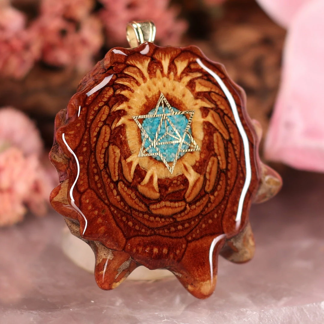 TEP Crushed Turquoise (Glows) With Gold Merkaba Pendants 5 TEP Crushed Turquoise (Glows) With Gold Merkaba Pendants