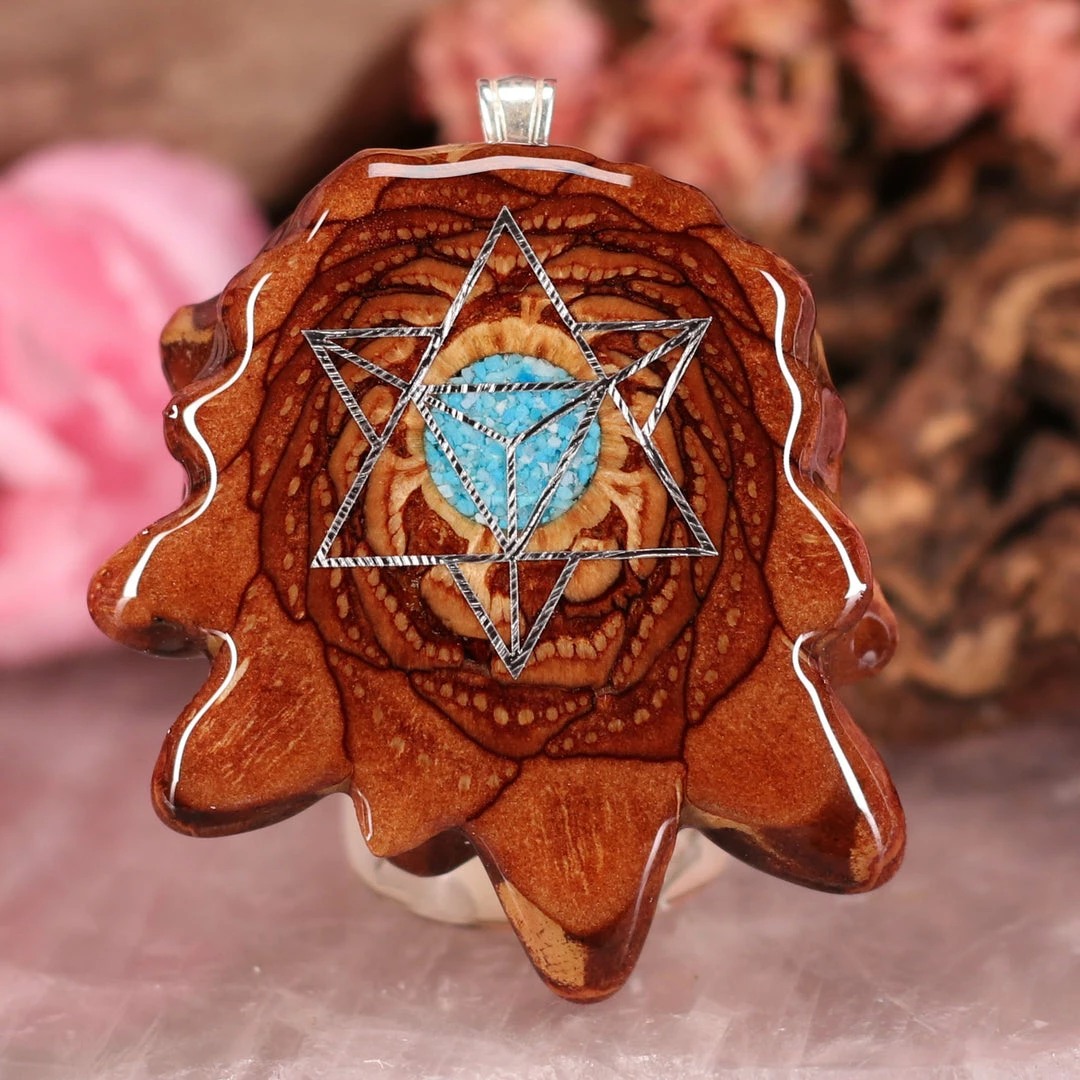 TEP Pendants Crushed Turquoise (Glows) With Silver Merkaba 3 TEP Pendants Crushed Turquoise (Glows) With Silver Merkaba