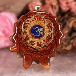 TEP Pendants Crushed Lapis (Glows) With Gold Seed Of Life And Front Om