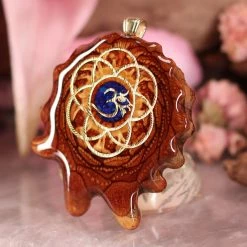 TEP Pendants Crushed Lapis (Glows) With Gold Seed Of Life And Front Om