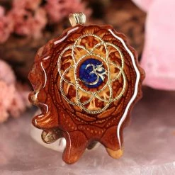 TEP Pendants Crushed Lapis (Glows) With Gold Seed Of Life And Front Om