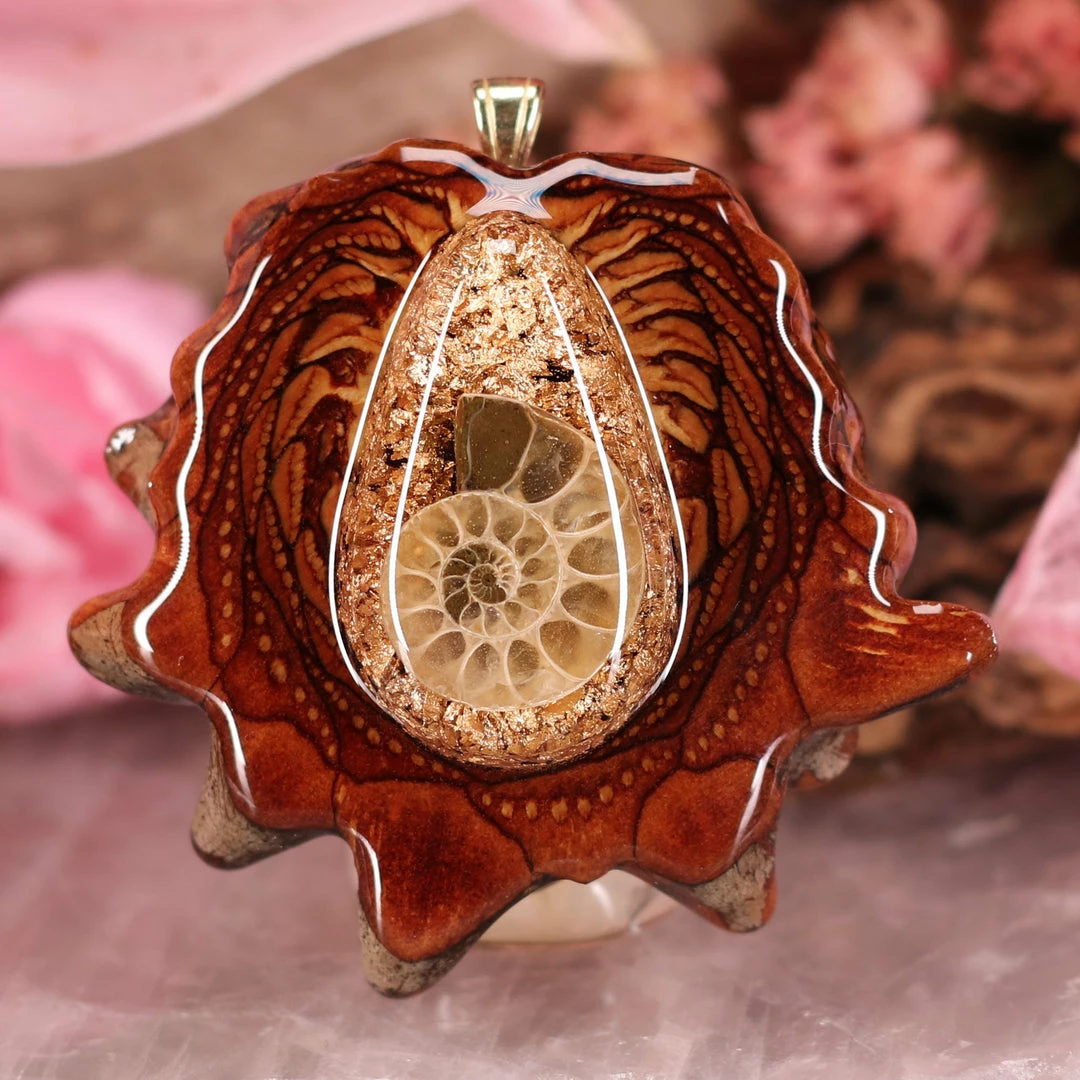 TEP Pendants Orgonite With Ammonite 3 TEP Pendants Orgonite With Ammonite