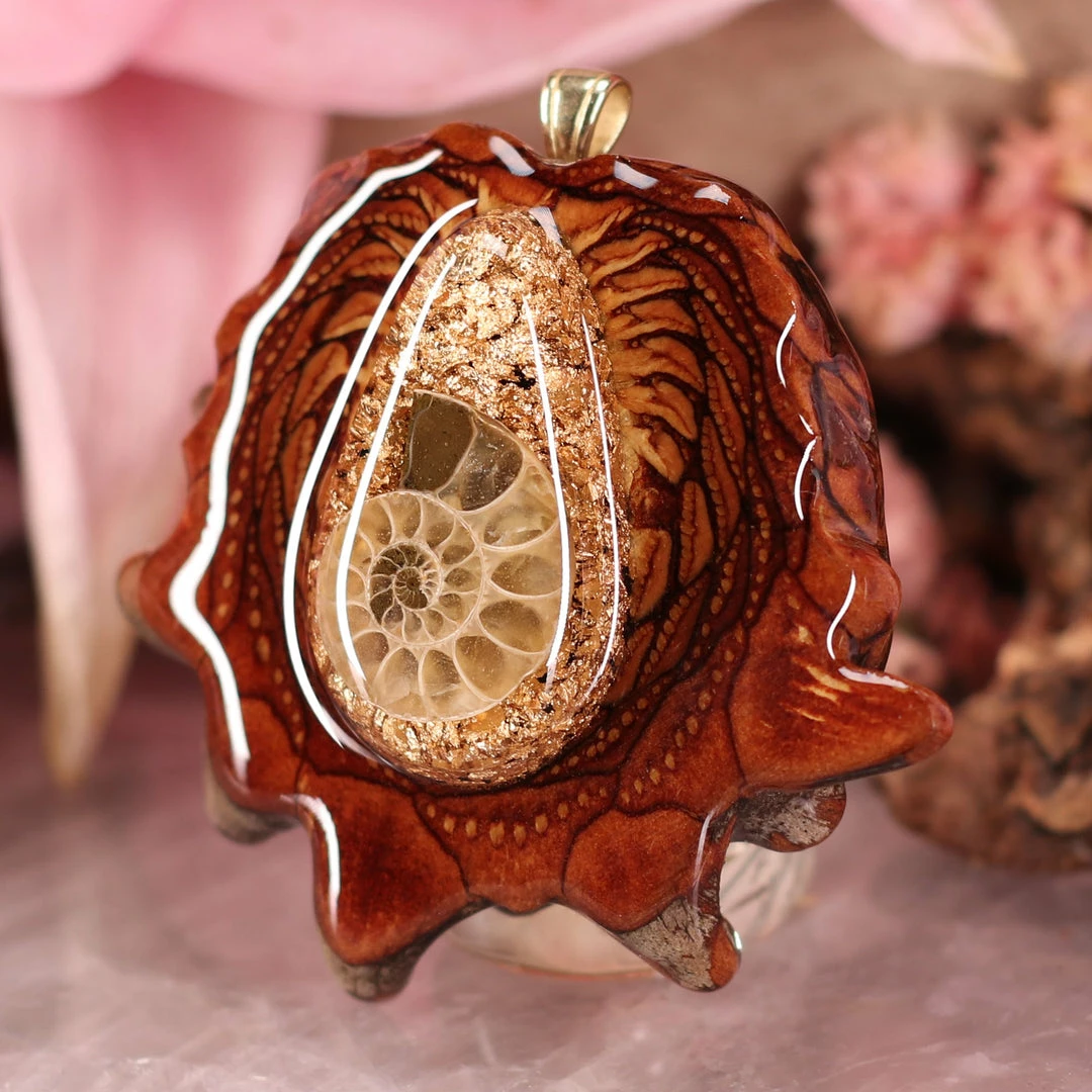 TEP Pendants Orgonite With Ammonite 4 TEP Pendants Orgonite With Ammonite