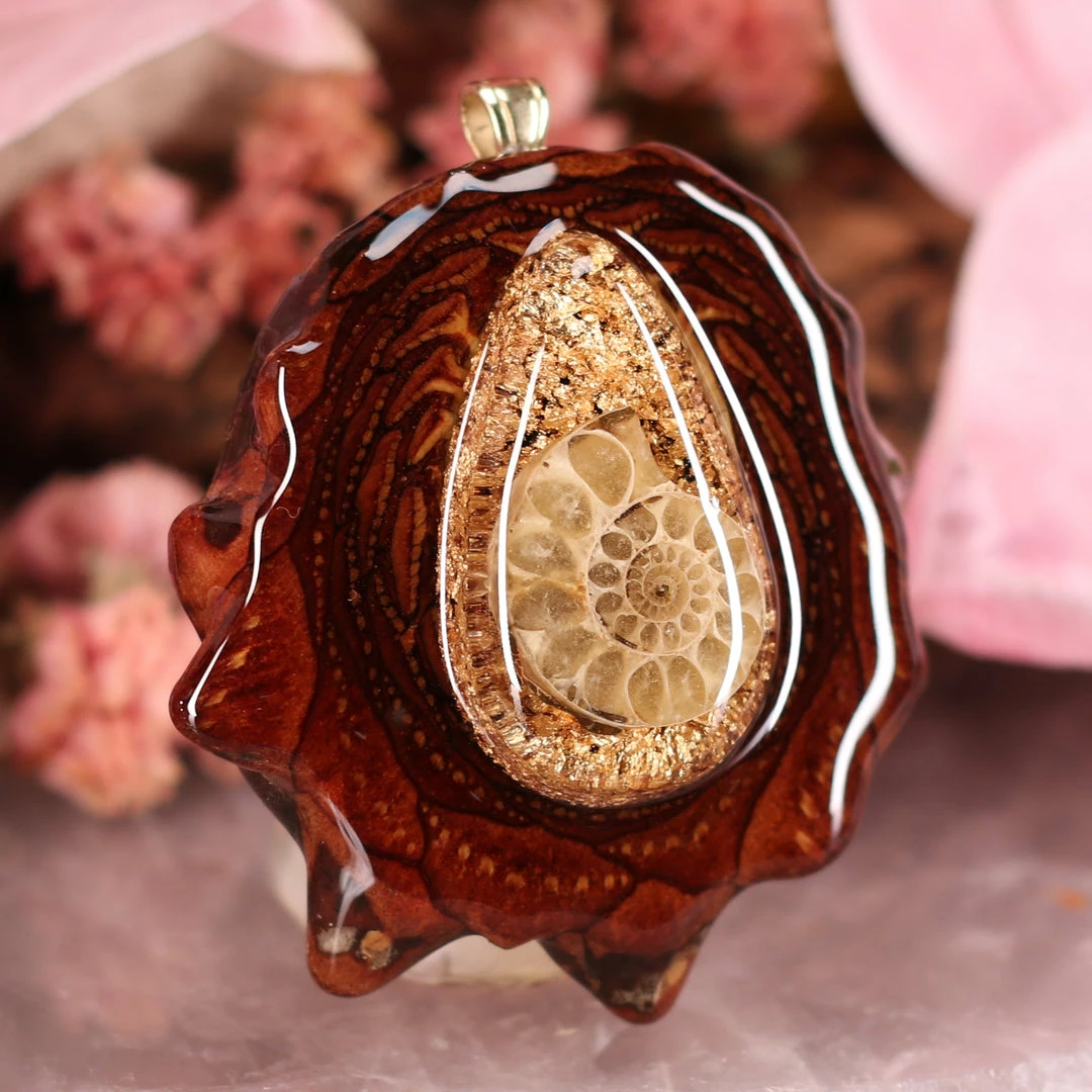 TEP Pendants Orgonite With Ammonite 5 TEP Pendants Orgonite With Ammonite