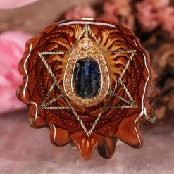TEP Pendants Orgonite With Blue Kyanite With Gold Merkaba And Back Om