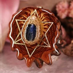 TEP Pendants Orgonite With Blue Kyanite With Gold Merkaba And Back Om