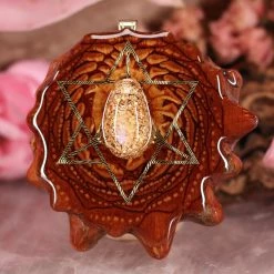 TEP Orgonite With Moonstone With Gold Merkaba And Back Om Pendants