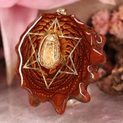 TEP Orgonite With Moonstone With Gold Merkaba And Back Om Pendants