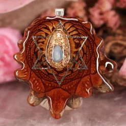TEP Orgonite With Australian Blue Opal With Silver Merkaba And Back Om Pendants
