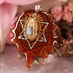 TEP Orgonite With Australian Blue Opal With Silver Merkaba And Back Om Pendants