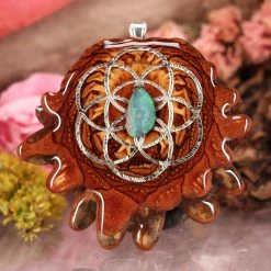 TEP Australian Blue Opal With Silver Seed Of Life And Back Om Pendants