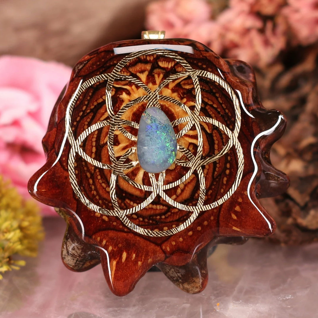 TEP Australian Blue Opal With Gold Seed Of Life 3 TEP Australian Blue Opal With Gold Seed Of Life